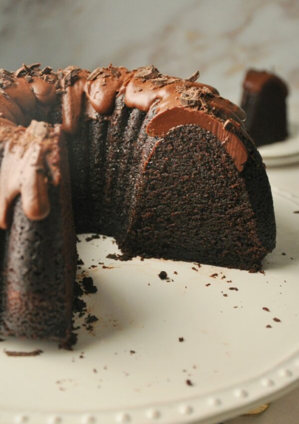 Moist Chocolate Bundt Cake with Ganache Drizzle